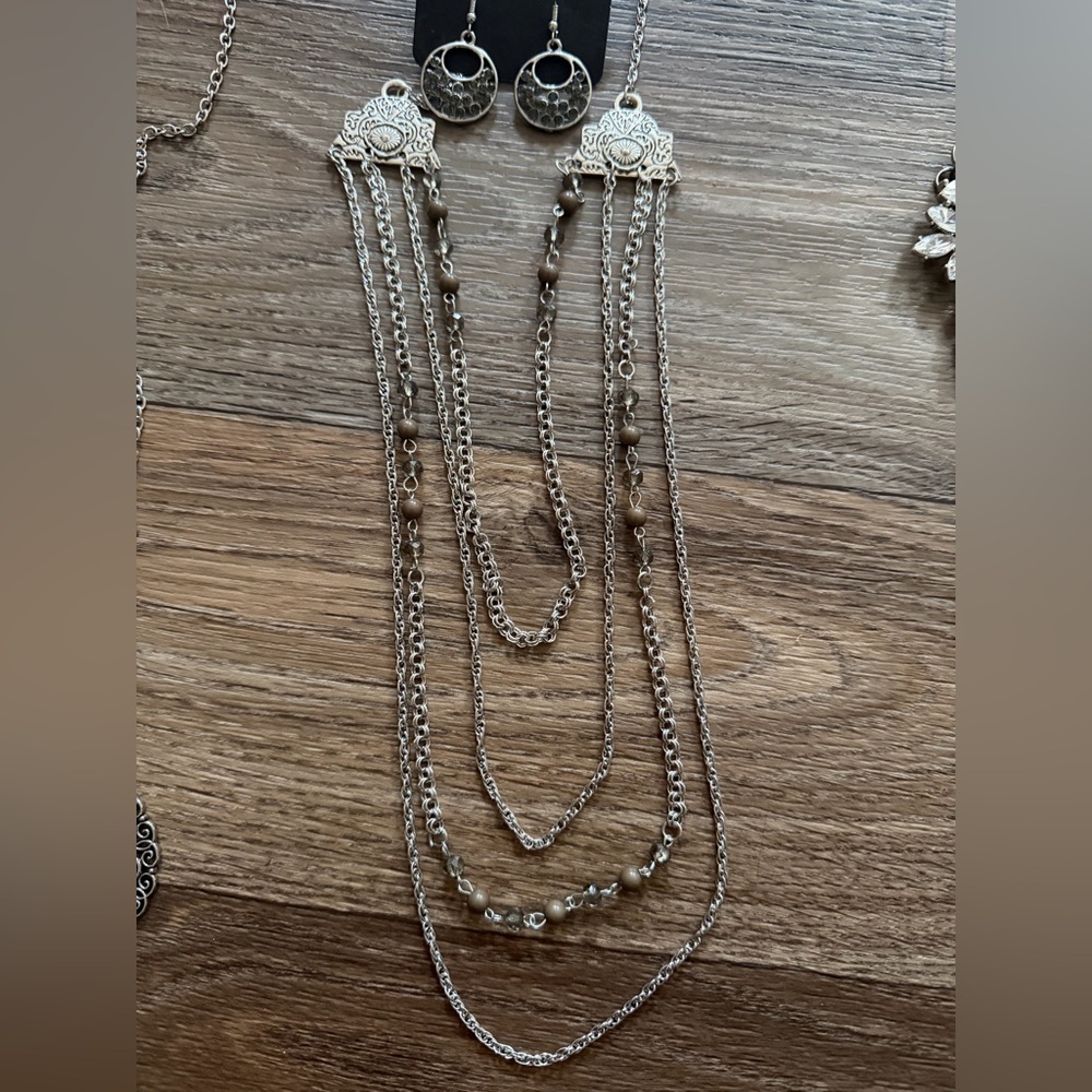Elegant Silver Multi-Layer Necklace